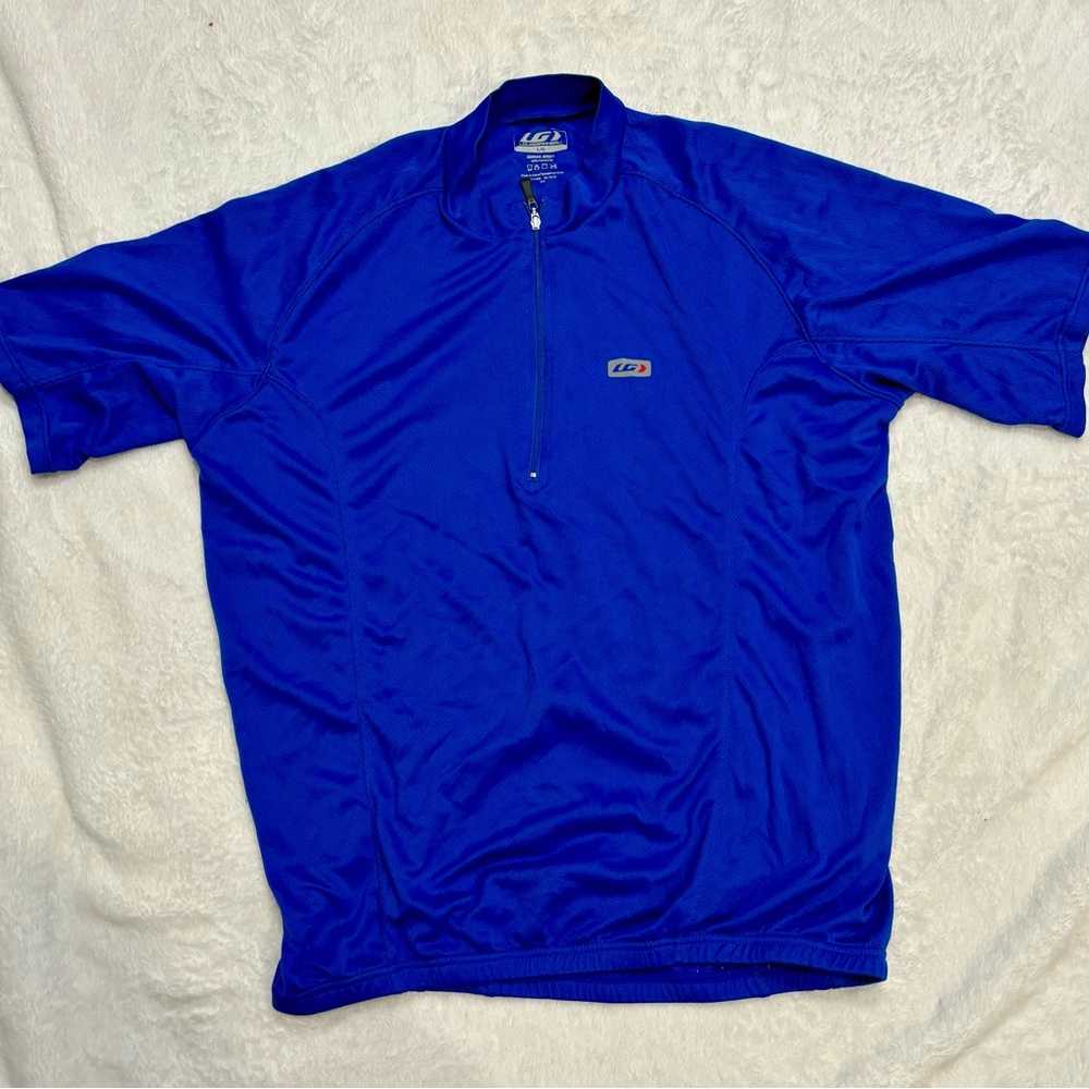 Cycling jersey. Blue. Large. 1/4 zip. Three back pockets. Louis Garneau.